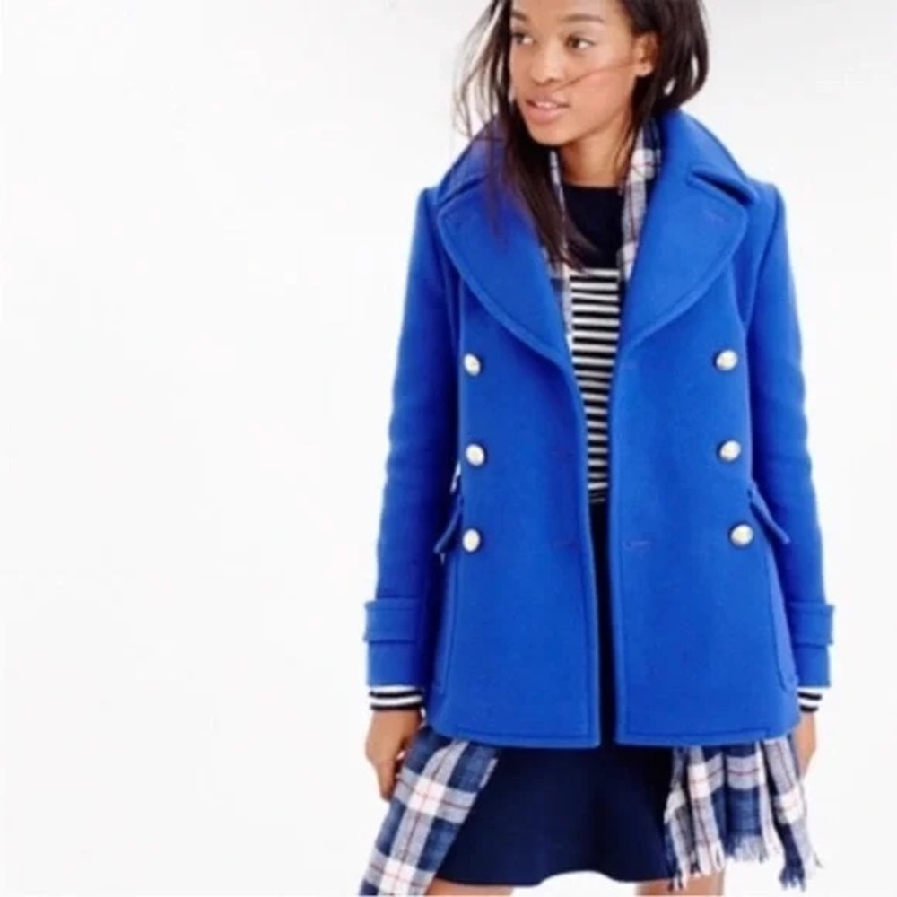 J. CREW Stadium Cloth Nello Gori Wool Peacoat Pea Coat in Cobalt Blue Size 0
